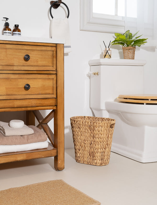 Handwoven Water Hyacinth Trash Can with Built-in Handles