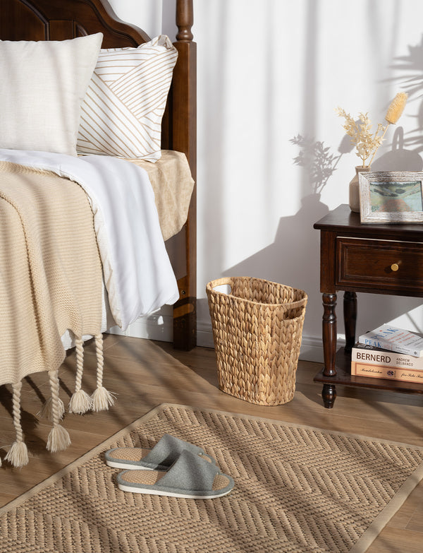 Handwoven Water Hyacinth Trash Can with Built-in Handles