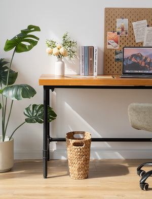 Handwoven Water Hyacinth Trash Can with Built-in Handles