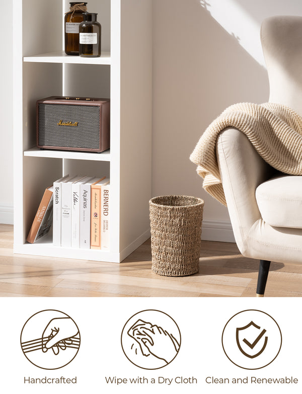 Wicker Garbage Can for Bedroom and Bathroom, Seagrass