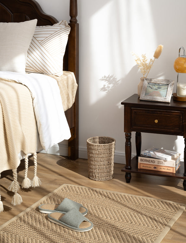 Wicker Garbage Can for Bedroom and Bathroom, Seagrass