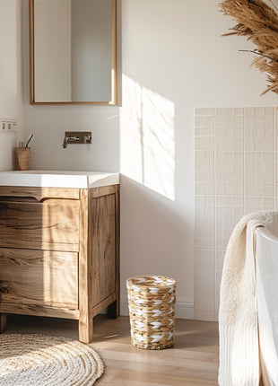 Wicker Garbage Can for Bedroom, Bathroom