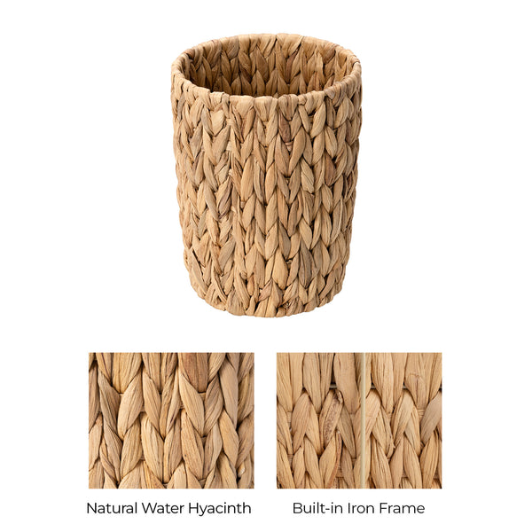 Handwoven Water Hyacinth Garbage Can for Bedroom, Bathroom