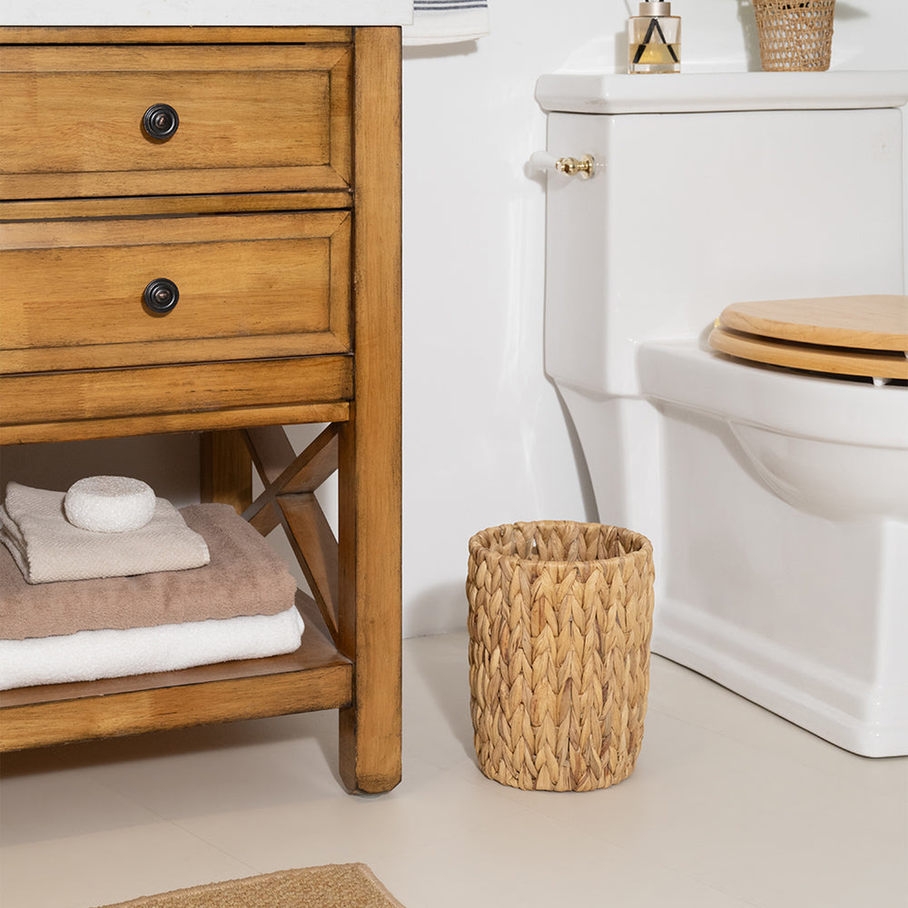 Handwoven Water Hyacinth Garbage Can for Bedroom, Bathroom