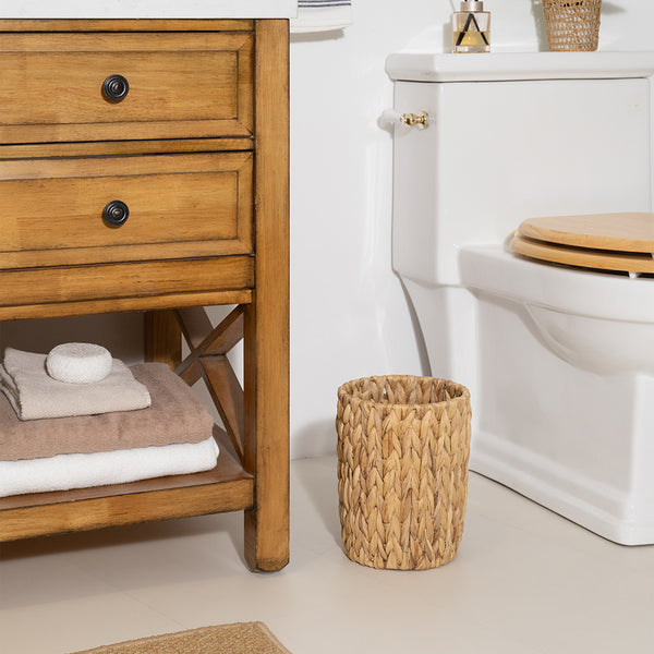 Handwoven Water Hyacinth Garbage Can for Bedroom, Bathroom