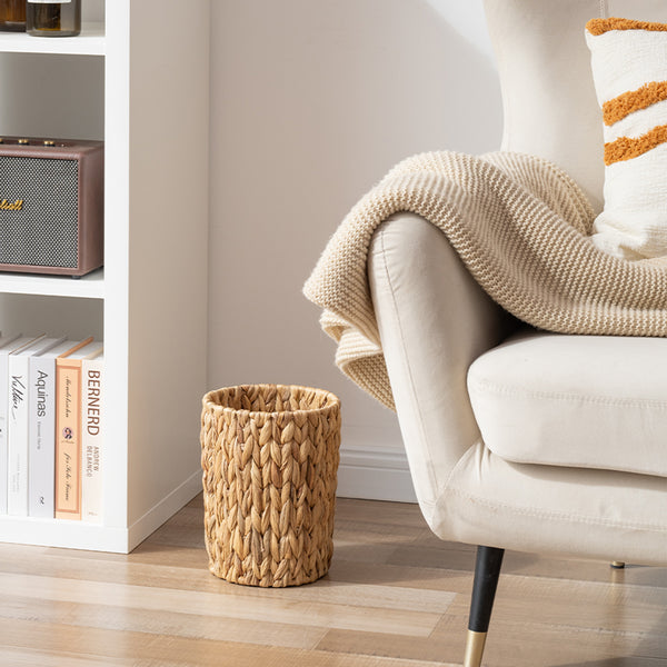 Handwoven Water Hyacinth Garbage Can for Bedroom, Bathroom