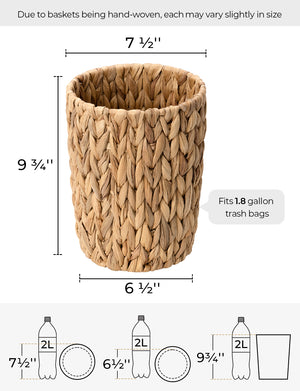 Handwoven Water Hyacinth Garbage Can for Bedroom, Bathroom