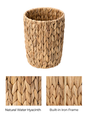Handwoven Water Hyacinth Garbage Can for Bedroom, Bathroom
