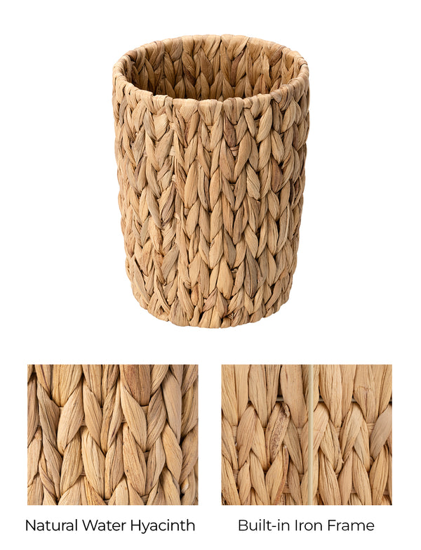 Handwoven Water Hyacinth Garbage Can for Bedroom, Bathroom