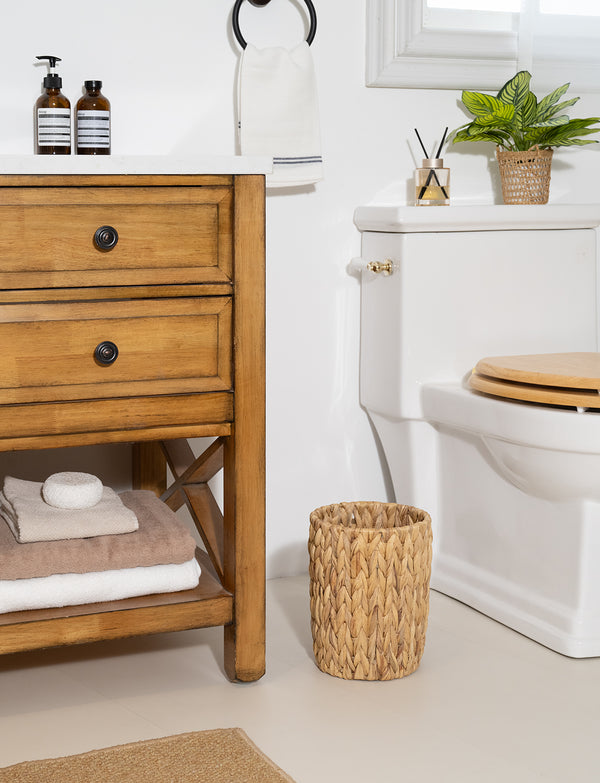 Handwoven Water Hyacinth Garbage Can for Bedroom, Bathroom