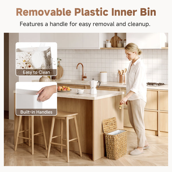 Small Bathroom Trash Can with Lid, Water Hyacinth