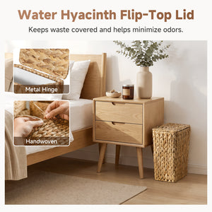 Small Bathroom Trash Can with Lid, Water Hyacinth