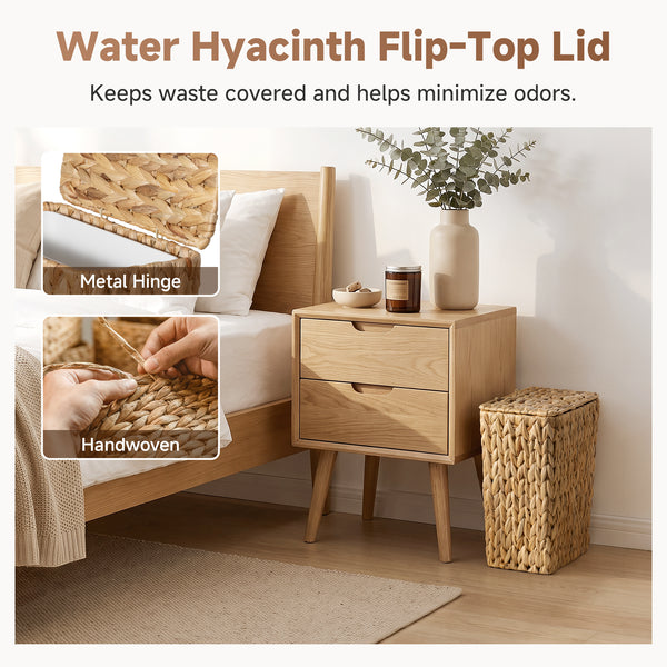 Small Bathroom Trash Can with Lid, Water Hyacinth