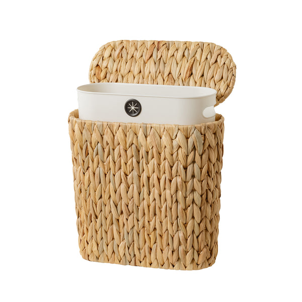 Small Bathroom Trash Can with Lid, Water Hyacinth