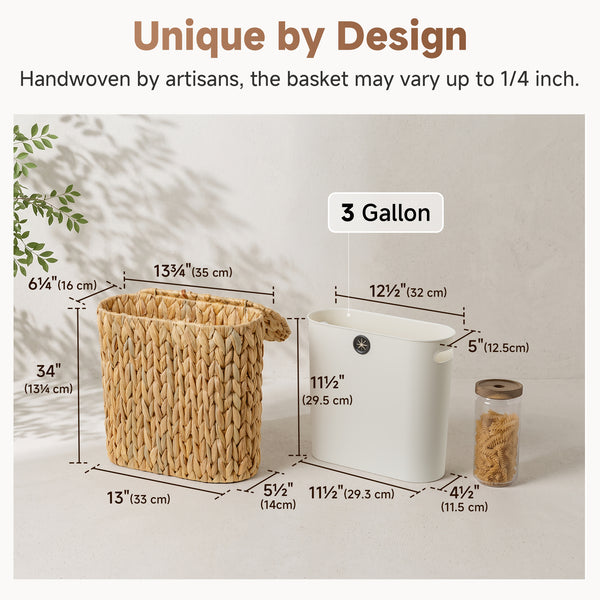 Small Bathroom Trash Can with Lid, Water Hyacinth