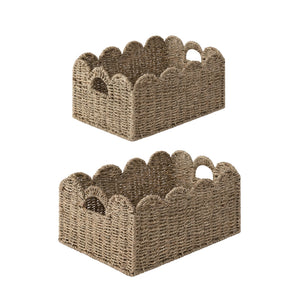 Scalloped Edge Wicker Basket for Organizing, Seagrass