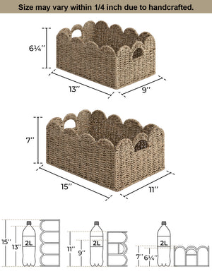 Scalloped Edge Wicker Basket for Organizing, Seagrass