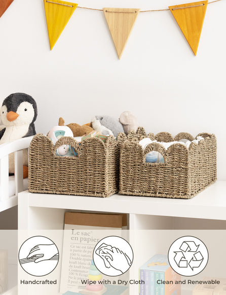 Scalloped Edge Wicker Basket for Organizing