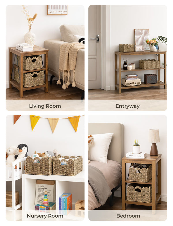 Scalloped Edge Wicker Basket for Organizing, Seagrass