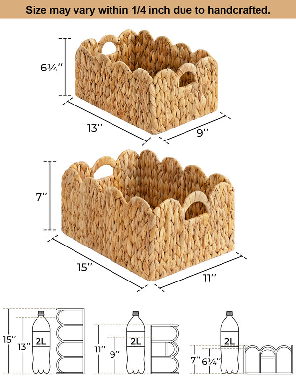 Scalloped Edge Wicker Basket for Organizing, Water Hyacinth
