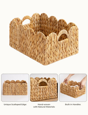 Scalloped Edge Wicker Basket for Organizing, Water Hyacinth