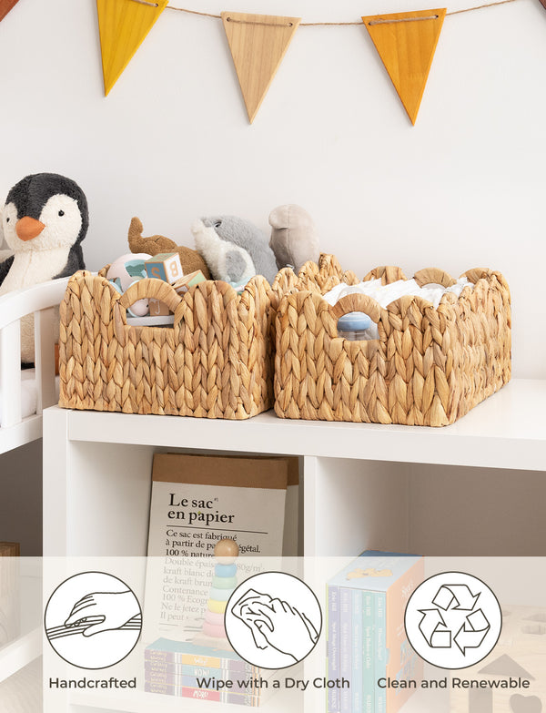 Scalloped Edge Wicker Basket for Organizing, Water Hyacinth