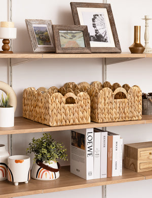 Scalloped Edge Wicker Basket for Organizing, Water Hyacinth