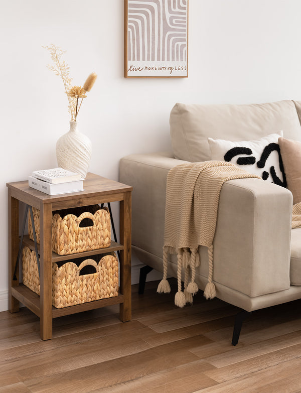 Scalloped Edge Wicker Basket for Organizing, Water Hyacinth