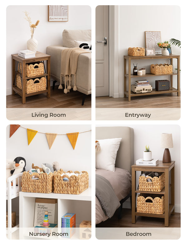 Scalloped Edge Wicker Basket for Organizing, Water Hyacinth