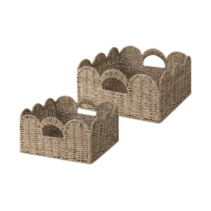 Scalloped Edge Wicker Basket for Organizing, Seagrass