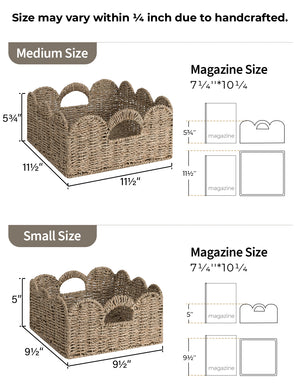 Scalloped Edge Wicker Basket for Organizing, Seagrass