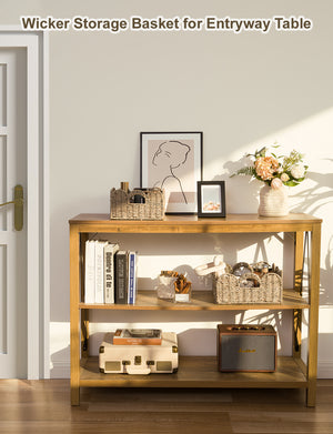 Scalloped Edge Wicker Basket for Organizing, Seagrass