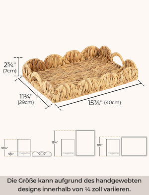 Water Hyacinth Scalloped Tray for Decorative & Organizing, Square