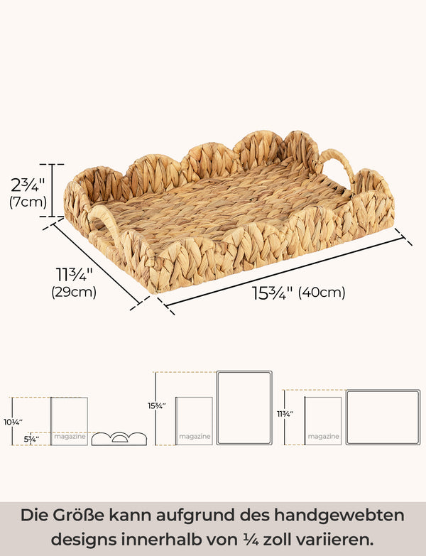 Water Hyacinth Scalloped Tray for Decorative & Organizing, Square
