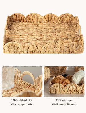 Water Hyacinth Scalloped Tray for Decorative & Organizing, Square