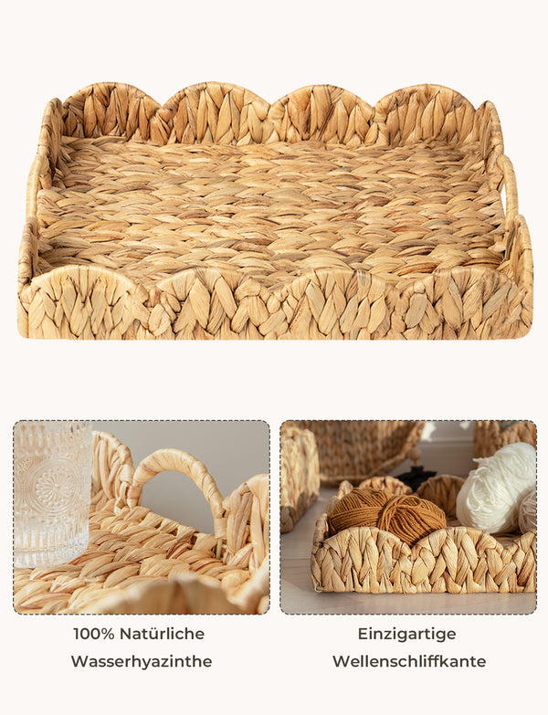 Water Hyacinth Scalloped Tray for Decorative & Organizing, Square