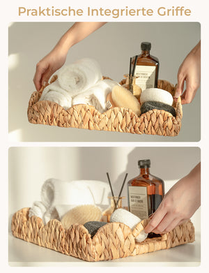 Water Hyacinth Scalloped Tray for Decorative & Organizing, Square