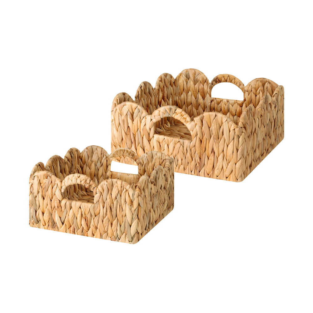 Scalloped Edge Wicker Basket for Organizing, Water Hyacinth