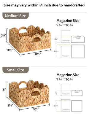 Scalloped Edge Wicker Basket for Organizing, Water Hyacinth