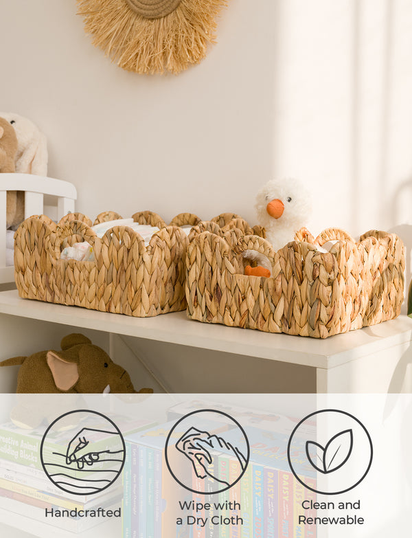Scalloped Edge Wicker Basket for Organizing, Water Hyacinth