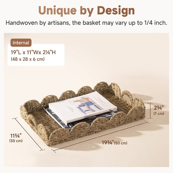 Seagrass Scalloped Tray with Handles, Rectangular