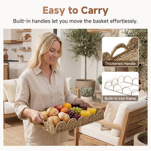 Seagrass Scalloped Tray with Handles, Rectangular