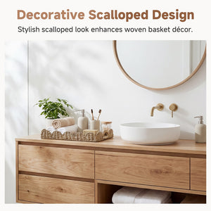 Seagrass Scalloped Tray with Handles, Rectangular