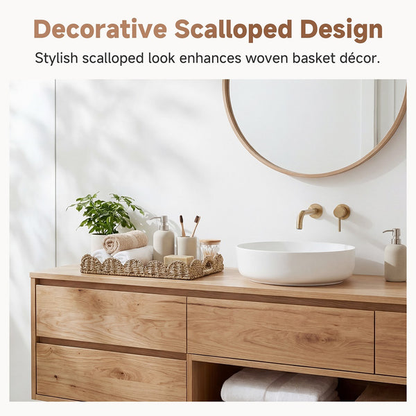 Seagrass Scalloped Tray with Handles, Rectangular