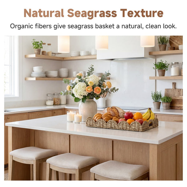 Seagrass Scalloped Tray with Handles, Rectangular