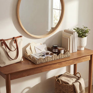 Seagrass Scalloped Tray with Handles, Rectangular