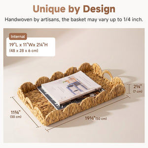 Water Hyacinth Scalloped Tray for Decorative & Organizing, Square