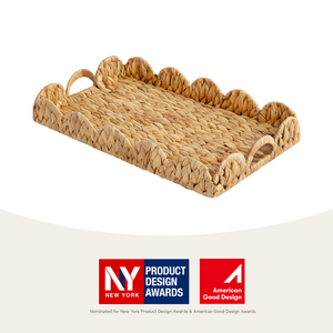 Water Hyacinth Scalloped Tray for Decorative & Organizing, Square