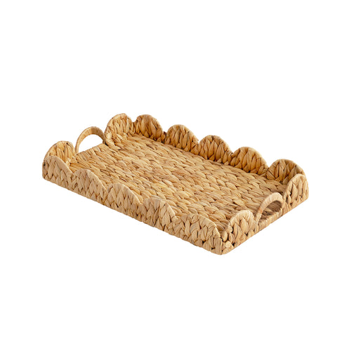 Water Hyacinth Scalloped Tray for Decorative & Organizing, Square