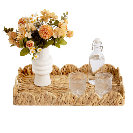 StorageWorks Wicker Scalloped Tray for Decorative & Organizing
